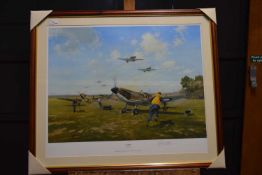 Gerald Coulson 'Scramble' Limited edition 564/850 print of spitfires. Artist signed to mount with