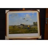 Gerald Coulson 'Scramble' Limited edition 564/850 print of spitfires. Artist signed to mount with