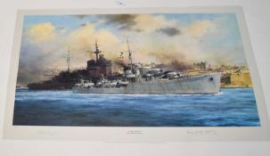 Robert Taylor coloured print of 'HMS Kelly' Limited edition number 304/2000. Artist signed at mount,
