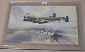 Watercolour of a Lancaster Bomber, signed lower right Eric Day, 1983, in original mount but