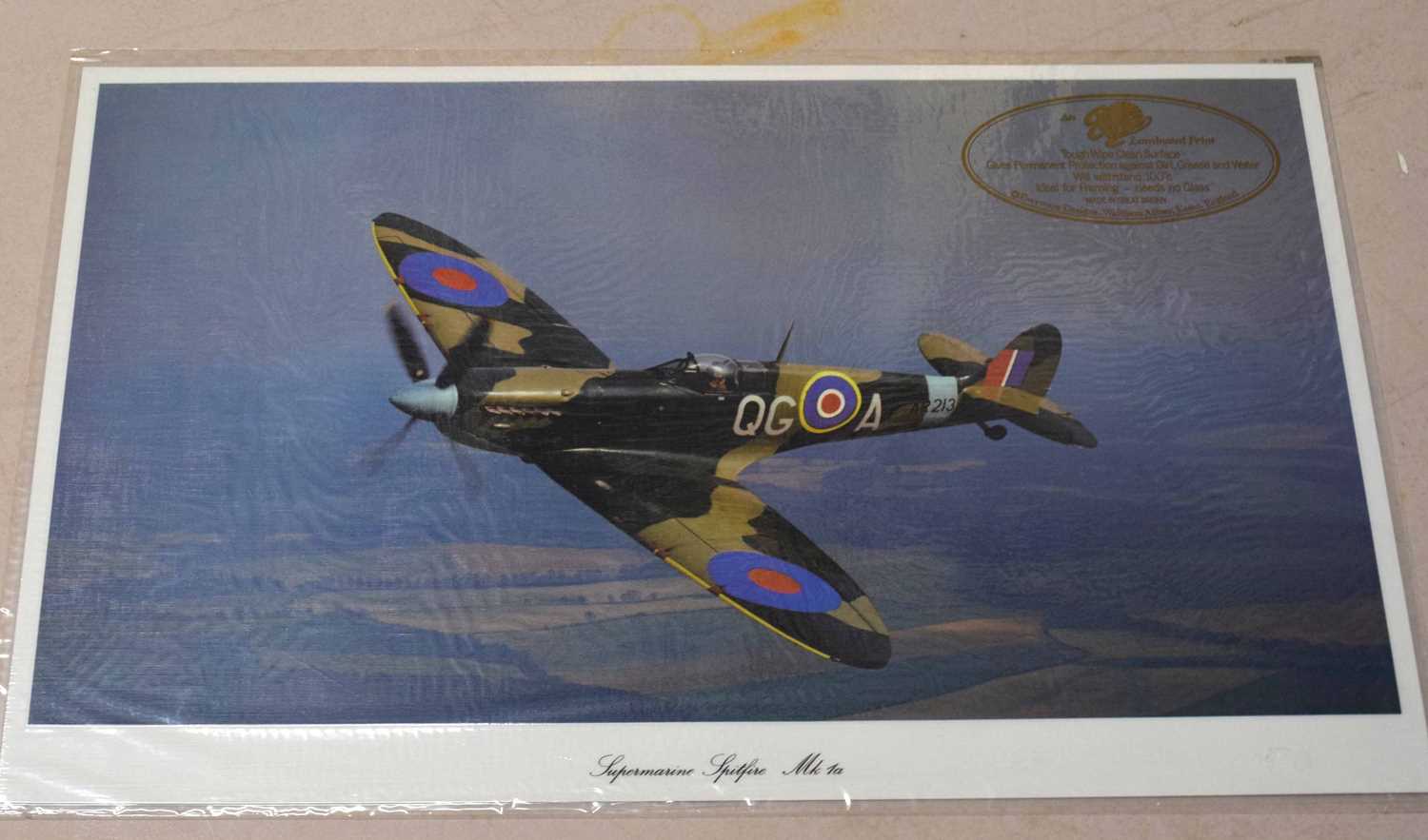 Group of laminated prints in original wrapping of a Hawker Hurricane, Spitfire Mk IA, Westland - Image 2 of 4
