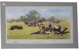 David Shephard 'At Readiness Summer of '40' coloured print of Hurricanes and crew. Limited Edition