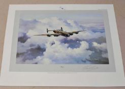 Group of aviation prints by Robert Taylor including print of a Halifax, signed by Air Vice