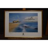 John Larder '50 Years Fly By" 1943-1993. Print of Lancaster Vulcan bomber and Harrier. Signed by the