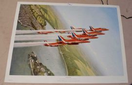 Group of aviation prints including 'Red Arrows' by Gerald Coulson, 'Guardian' print of a Lightning