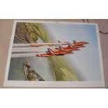 Group of aviation prints including 'Red Arrows' by Gerald Coulson, 'Guardian' print of a Lightning