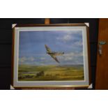 John Young print of Spitfire in wooden frame.55cm high 70cm wide