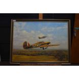 Gerald Coulson 'Into Battle' colour print of Hawker Hurricanes.55cm high 75cm wide