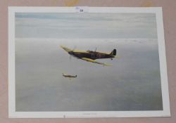 Gerald Coulson print of Spitfires together with 'Height of the Battle' print by Geoffrey Nutkins