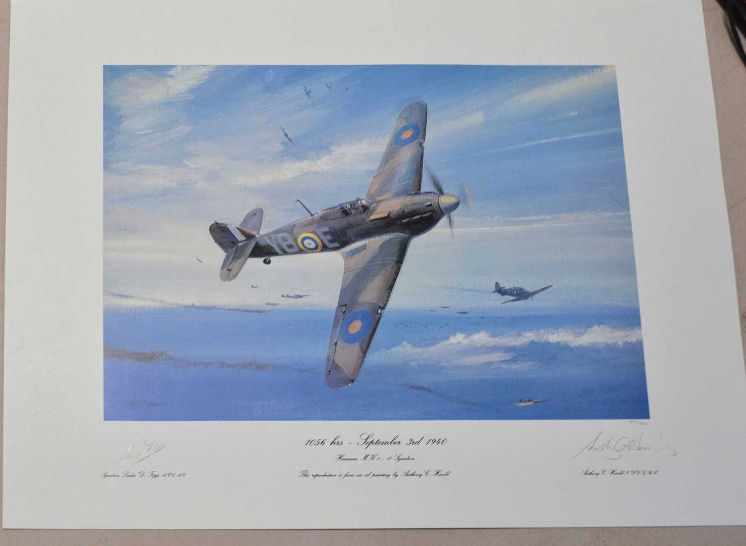 Group of aviation prints, print of a Spitfire by Keith Woodcock, with facsimile signature for - Image 4 of 4
