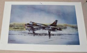 Group of aviation prints by Michael Rondot including a Hawker Hunter, signed by the artist to mount,