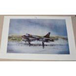 Group of aviation prints by Michael Rondot including a Hawker Hunter, signed by the artist to mount,