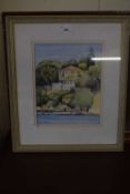 ANNE WILES, STUDY OF A CONTINENTAL VILLA, WATERCOLOUR, TOGETHER WITH FURTHER COLOURED PRINT OF A