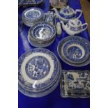 QUANTITY OF VARIOUS WILLOW PATTERN AND OTHER BLUE AND WHITE TABLE WARES