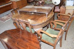 REPRODUCTION QUEEN ANNE STYLE WALNUT VENEERED OVAL DINING TABLE WITH TWO EXTENSION LEAVES TOGETHER