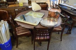 REPRODUCTION PEDESTAL MAHOGANY DINING TABLE AND SIX CHAIRS