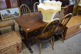 ERCOL DRAW LEAF DINING TABLE AND FOUR STICK BACK CHAIRS