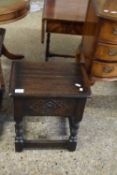 SMALL 20TH CENTURY OAK FLIP-TOP STOOL, 40CM WIDE