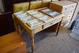 VICTORIAN RECTANGULAR PINE KITCHEN TABLE WITH FRIEZE DRAWER RAISED ON TURNED LEGS, 117CM WIDE