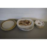 MIXED LOT : PHEASANT DECORATED MEAT PLATES PLUS VARIOUS OTHER MIXED PLATES AND SIDE PLATES
