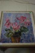 20TH CENTURY SCHOOL, STILL LIFE STUDY OF CYCLAMEN, OIL ON BOARD, MONOGRAMMED 'SSA', FRAMED