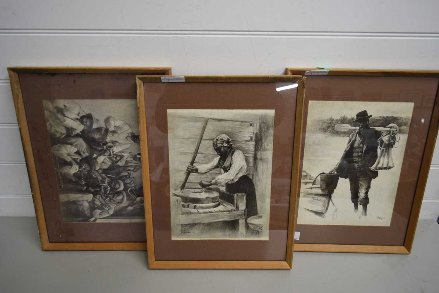 JAMES RUSSELL, TWO STUDIES OF WOMAN GRINDING CORN AND MAN BY A BOAT, TOGETHER WITH A FURTHER