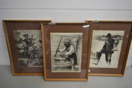 JAMES RUSSELL, TWO STUDIES OF WOMAN GRINDING CORN AND MAN BY A BOAT, TOGETHER WITH A FURTHER