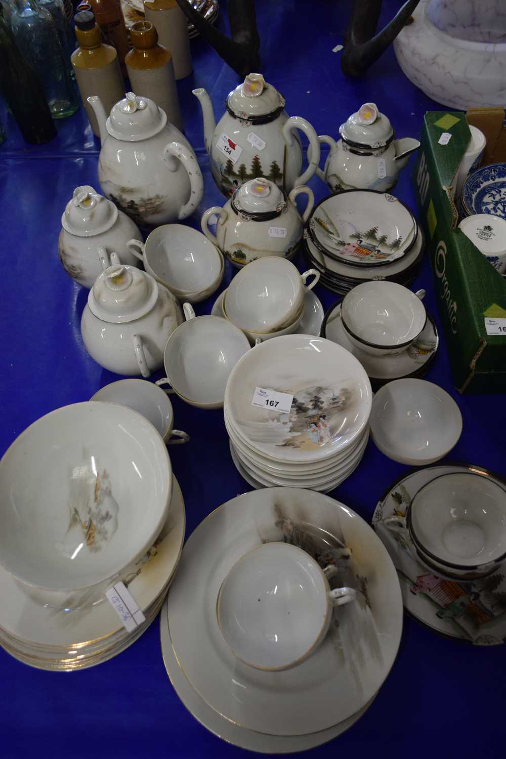 COLLECTION OF JAPANESE EGGSHELL TEA WARES (TWO DIFFERENT PATTERNS)