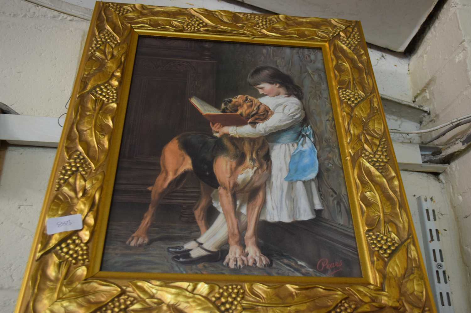TWO REPRODUCTION GILT FRAMED PEARS PRINTS OF CHILDREN WITH DOGS