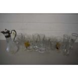 MIXED LOT OF DRINKING GLASSES AND A MODERN DECANTER