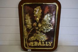 ADVERTISING WALL PLAQUE 'BALLY' MOULDED PLASTIC ON HARDBOARD CONSTRUCTION
