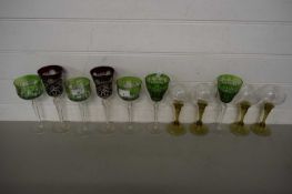 COLLECTION OF VARIOUS 20TH CENTURY CONTINENTAL OVERLAID HOCK GLASSES AND RUMMERS