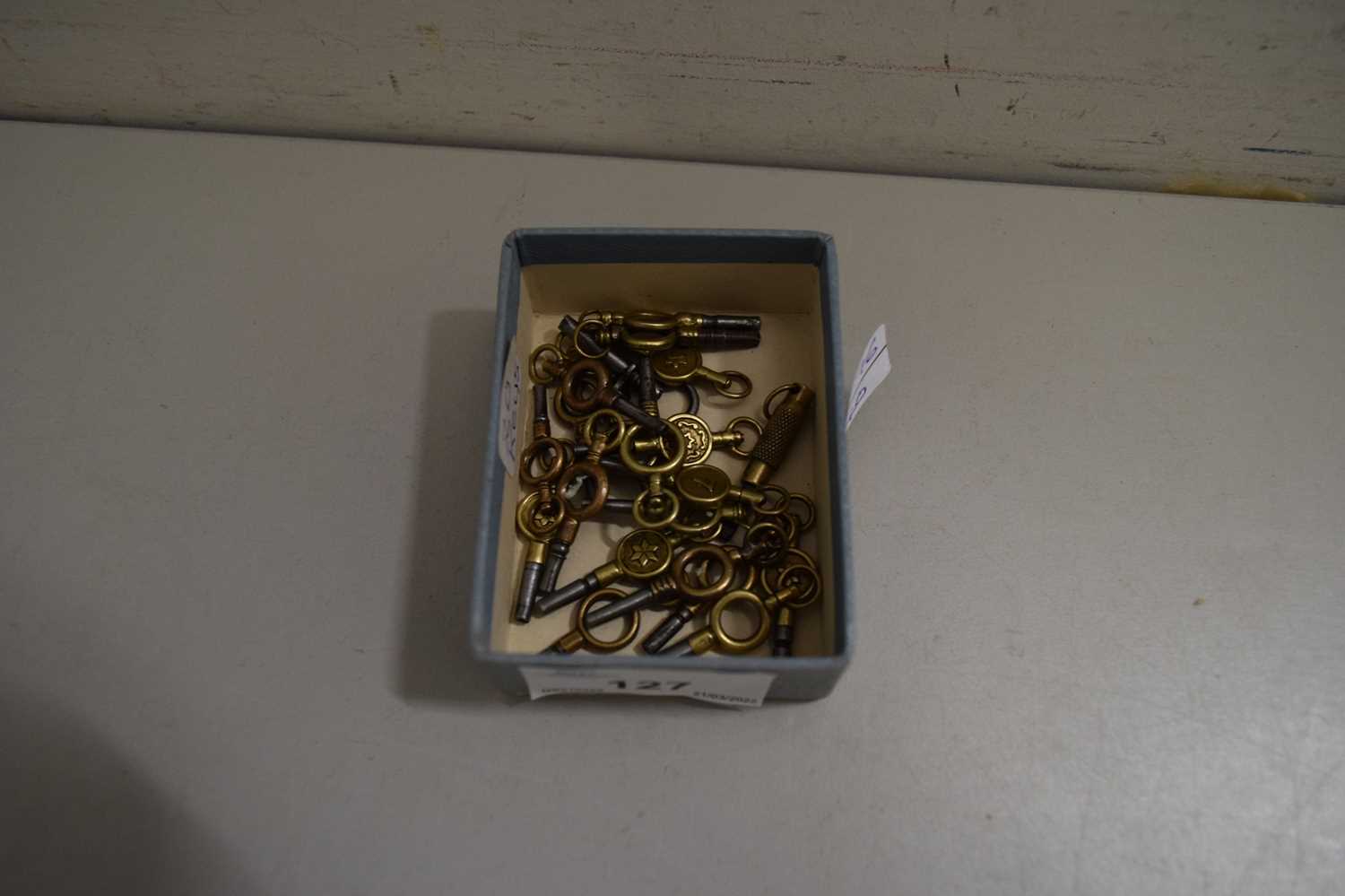 BOX OF POCKET WATCH KEYS