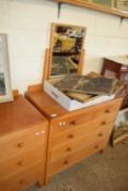 IN THE STYLE OF HEALS, A LIGHT OAK FIVE DRAWER DRESSING CHEST WITH MIRRORED BACK