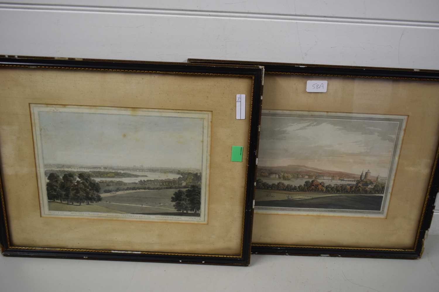 PAIR OF COLOURED ENGRAVINGS, 'BATTERSEA, CHELSEA AND LONDON FROM RUCKERS VILLA' AND 'VIEW OF CHELSEA