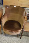 BROWN UPHOLSTERED TUB CHAIR