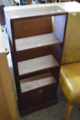 SMALL OAK BOOKCASE CABINET WITH CUPBOARD BASE, 43CM WIDE