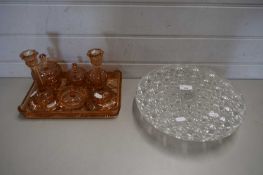 MIXED LOT : PRESSED GLASS DRESSING TABLE SET AND A GLASS TAZZA