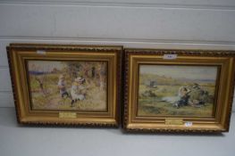 AFTER W J COLEMAN, TWO COLOURED PRINTS, GILT FRAMED