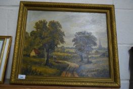 W PLUMSTEAD, 'WHITLINGHAM LANE, NEAR NORWICH', OIL ON BOARD, GILT FRAMED