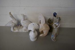 MIXED LOT VARIOUS POTTERY MODELS OF BIRDS PLUS TWO FIGURINES