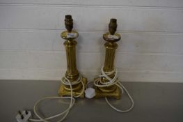 PAIR OF BRASS CORINTHIAN COLUMN TABLE LAMPS