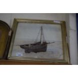 19TH CENTURY SCHOOL, STUDY OF A MOORED BOAT 'THE DOVE, THORNHAM', WATERCOLOUR, F/G