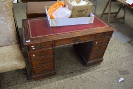 LATE 19TH/EARLY 20TH CENTURY TWIN PEDESTAL OFFICE DESK WITH RED LEATHER INSET TOP