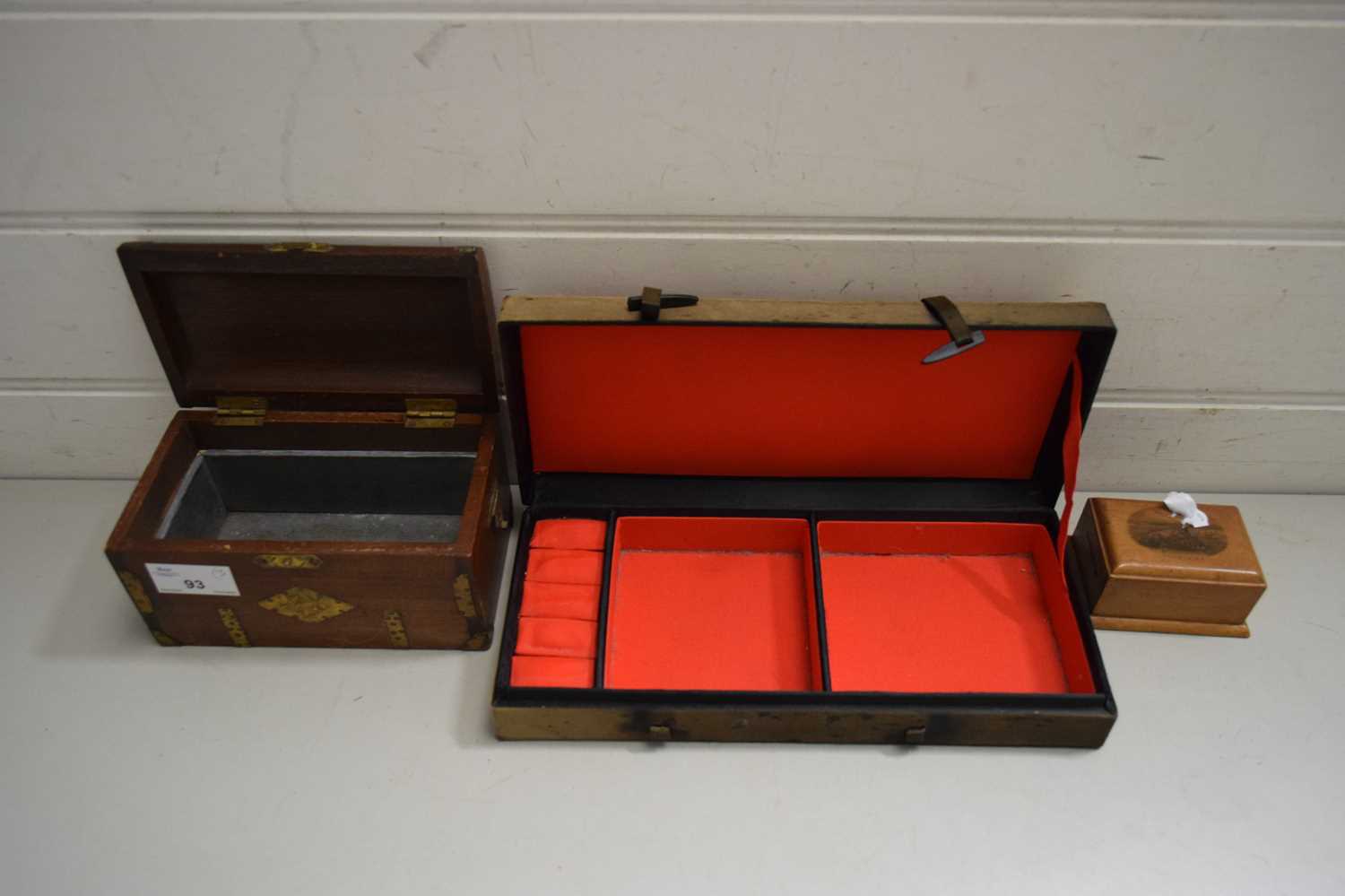 SMALL MAUCHLINE WARE BOX DECORATED WITH HYDE PIER, PLUS FURTHER SMALL BRASS BOUND BOX AND A