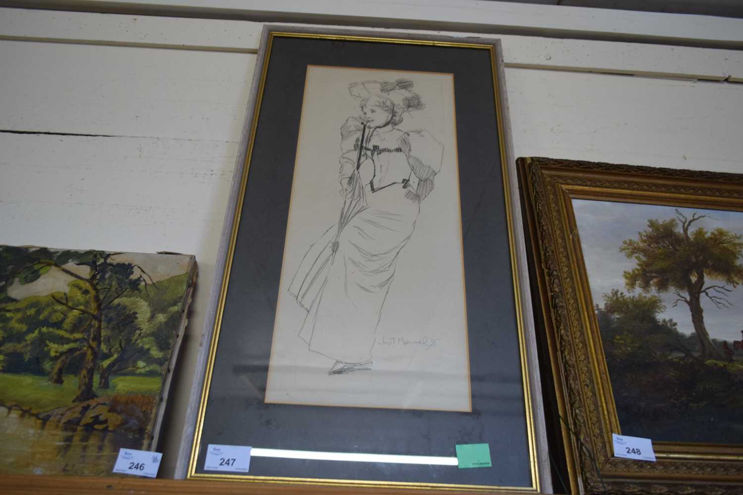 PENCIL STUDY OF A FASHIONABLE LADY, INDISTINCTLY SIGNED, POSSIBLY J W T MANUEL, F/G