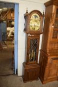 MODERN OAK CASED TRIPLE WEIGHT LONGCASE CLOCK WITH LEAD GLAZED DOOR