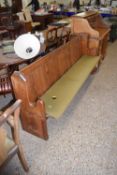 LATE 19TH/EARLY 20TH CENTURY PITCH PINE CHURCH PEW, 199CM LONG