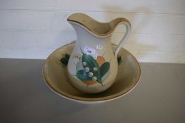 VICTORIAN WASH BOWL AND JUG DECORATED WITH LILY OF THE VALLEY
