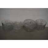 SELECTION OF NINE VARIOUS 20TH CENTURY CLEAR CUT GLASS BOWLS, VARIOUS DESIGNS